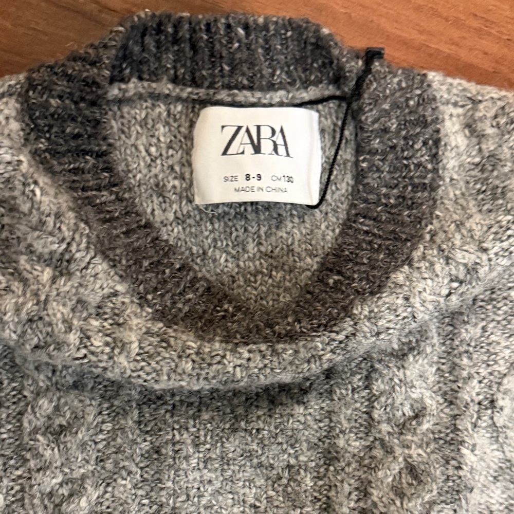 ZARA boys’ Gray Cable Crewneck Sweater